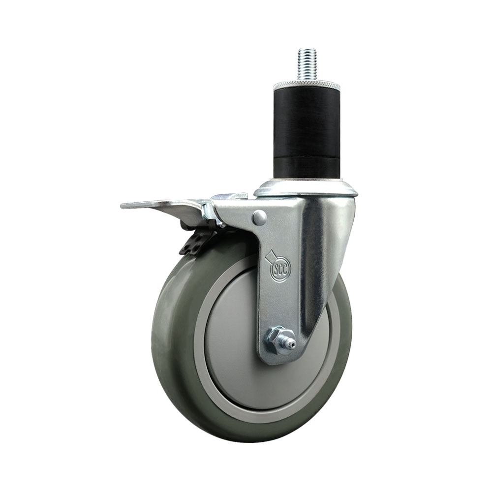 Polyurethane Expanding Stem Swivel Caster with 5 Inch Gray Wheel and 1-3/4" Stem & Total Locking Brake - 350 lbs. Capacity Per Caster - Service Caster Brand — photo 1
