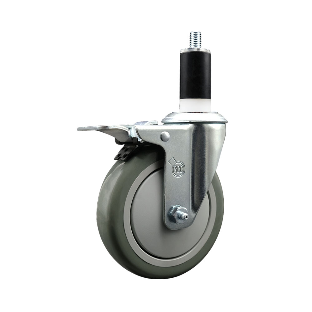 Polyurethane Expanding Stem Swivel Caster with 5 Inch Gray Wheel and 1-3/8" Stem & Total Locking Brake - 350 lbs. Capacity Per Caster - Service Caster Brand — photo 1