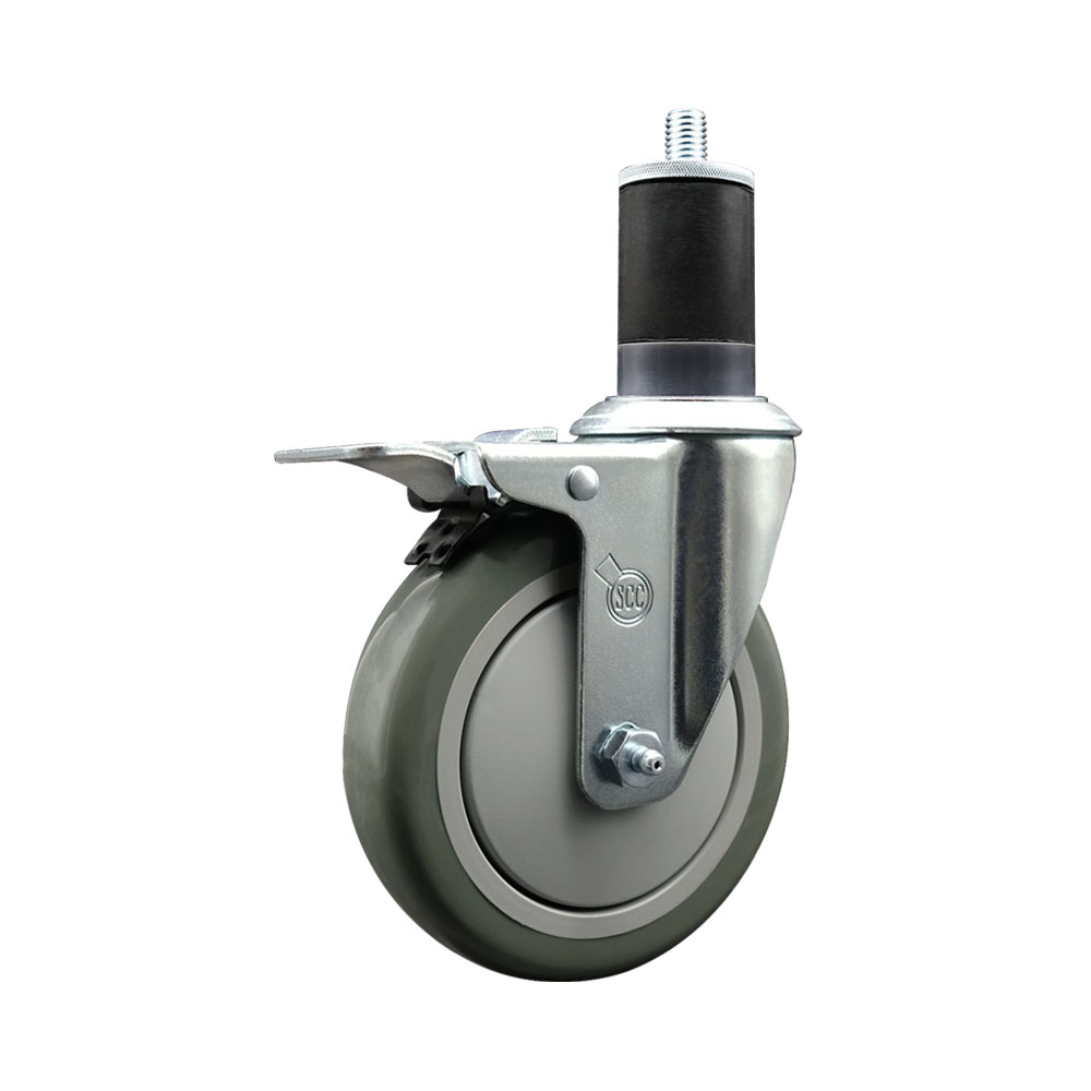 Stainless Steel Polyurethane Expanding Stem Swivel Caster with 5 Inch Gray Wheel and 1-5/8" Stem & Total Locking Brake - 350 lbs. Capacity Per Caster - Service Caster Brand — photo 1