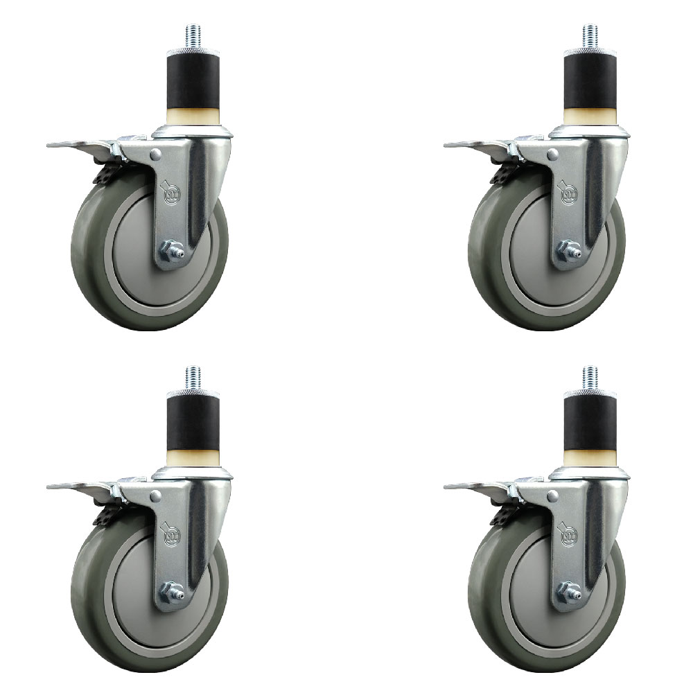 Polyurethane Swivel Expanding Stem Caster Set of 4 with 5 Inch Gray Wheels and 1-7/8" Stems - Includes 4 Swivel with Total Locking Brakes - 350 lbs. Capacity Per Caster - Service Caster Brand — photo 1