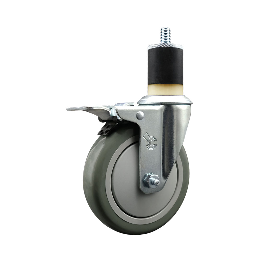 Polyurethane Expanding Stem Swivel Caster with 5 Inch Gray Wheel and 1-7/8" Stem & Total Locking Brake - 350 lbs. Capacity Per Caster - Service Caster Brand — photo 1
