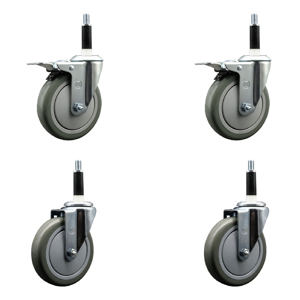 Polyurethane Swivel Expanding Stem Caster Set of 4 with 5 Inch Gray Wheels and 7/8" Stems - Includes 2 with Total Locking Brakes - 1400 lbs Total Capacity - Service Caster Brand — photo 1