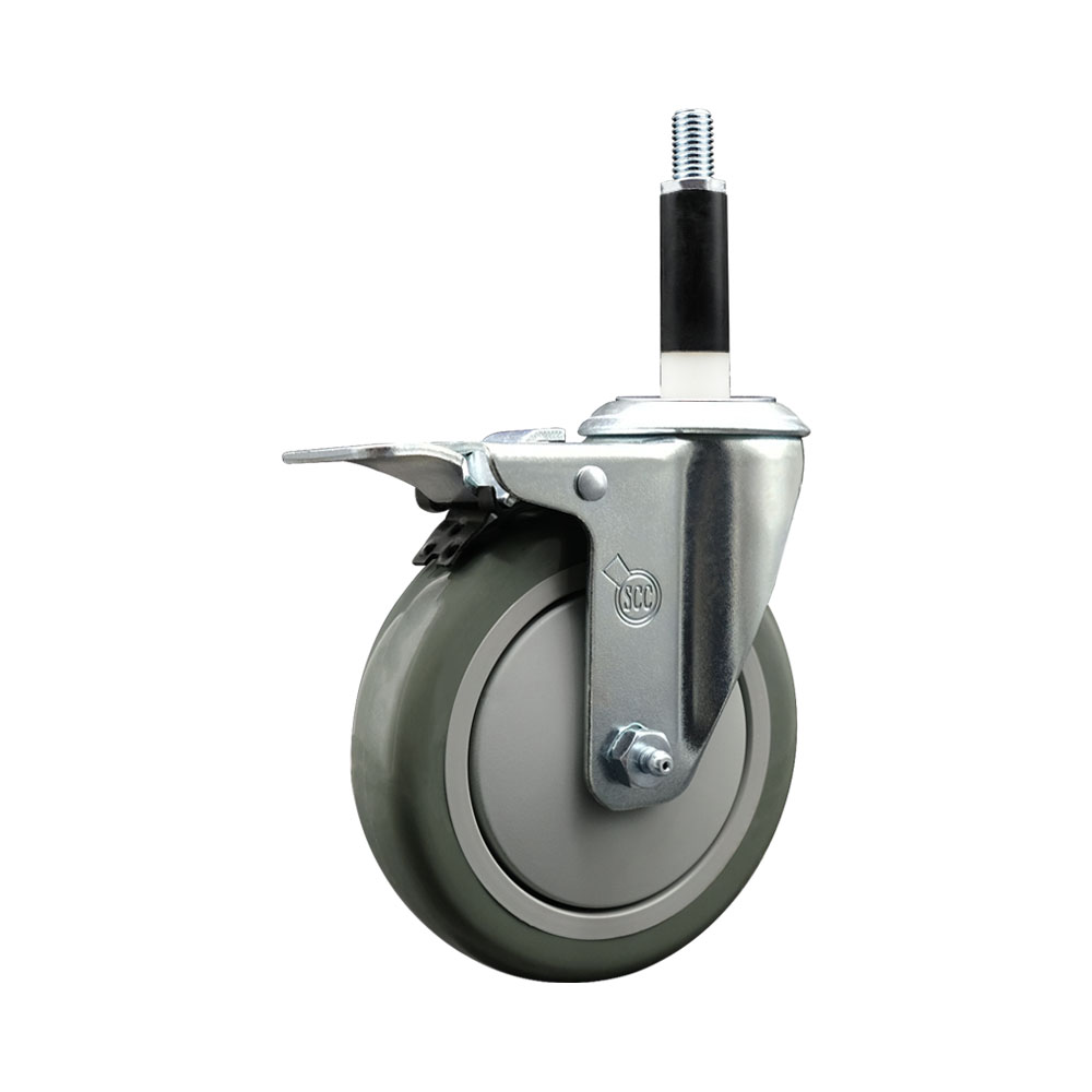 Polyurethane Expanding Stem Swivel Caster with 5 Inch Gray Wheel and 7/8" Stem & Total Locking Brake - 350 lbs. Capacity Per Caster - Service Caster Brand — photo 1