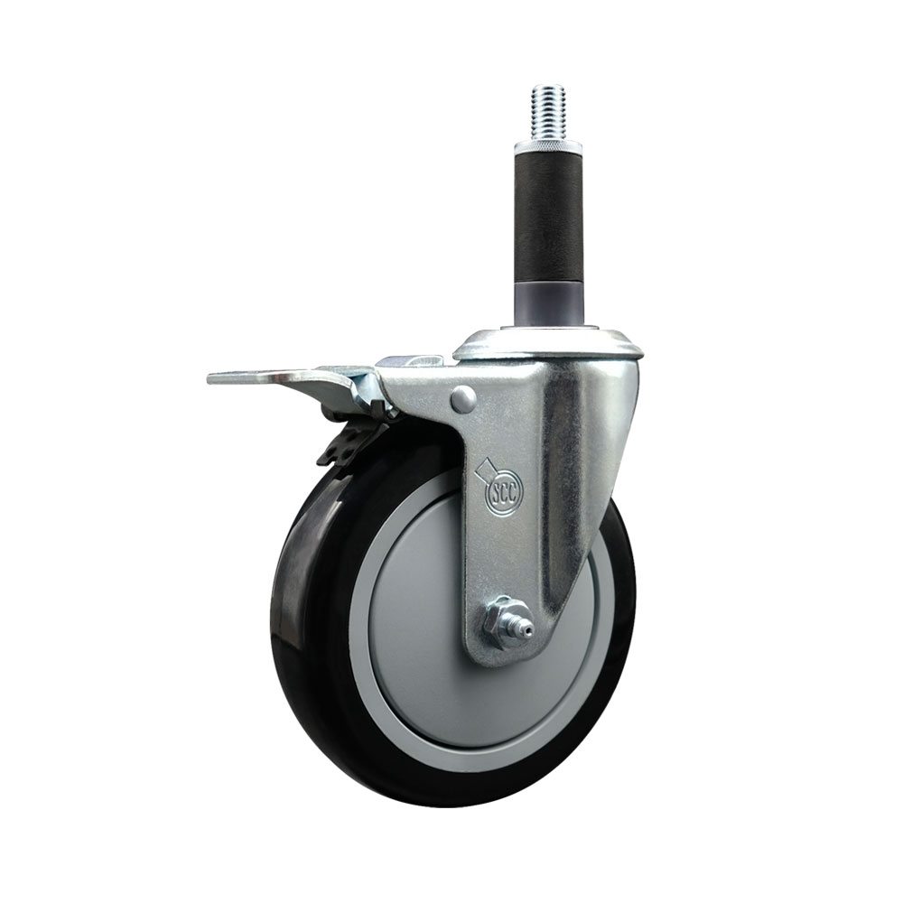 Polyurethane Expanding Stem Swivel Caster with 5 Inch Black Wheel and 1" Stem & Total Locking Brake - 350 lbs. Capacity Per Caster - Service Caster Brand — photo 1