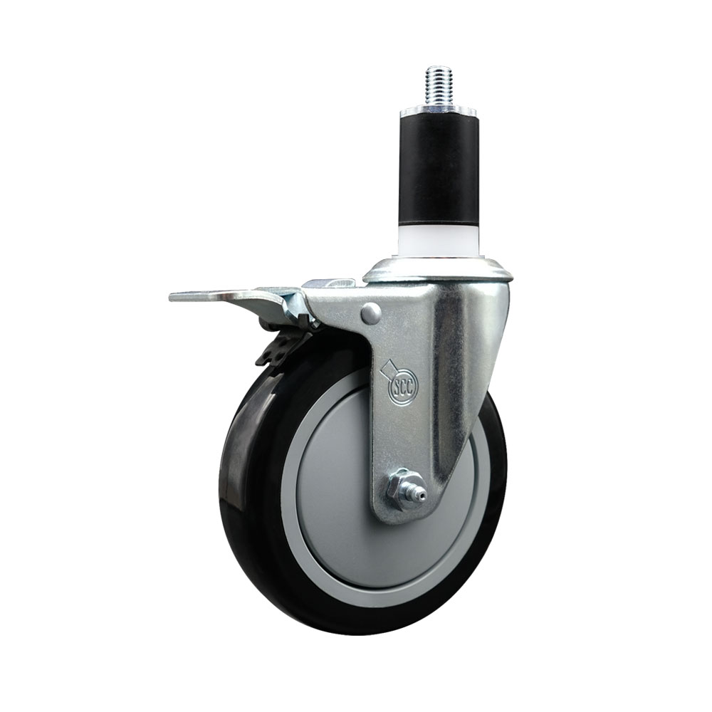 Stainless Steel Polyurethane Expanding Stem Swivel Caster with 5 Inch Black Wheel and 1-1/2" Stem & Total Locking Brake - 350 lbs. Capacity Per Caster - Service Caster Brand — photo 1