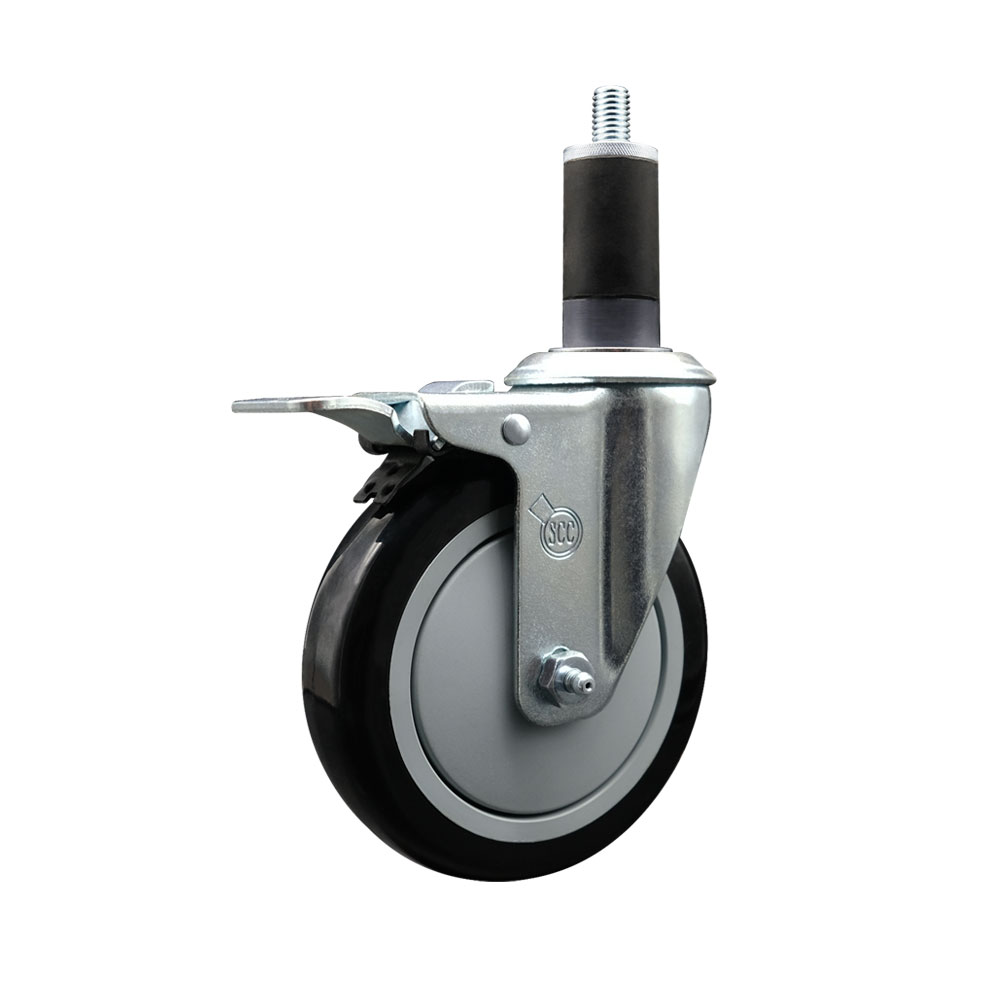 Stainless Steel Polyurethane Expanding Stem Swivel Caster with 5 Inch Black Wheel and 1-1/4" Stem & Total Locking Brake - 350 lbs. Capacity Per Caster - Service Caster Brand — photo 1
