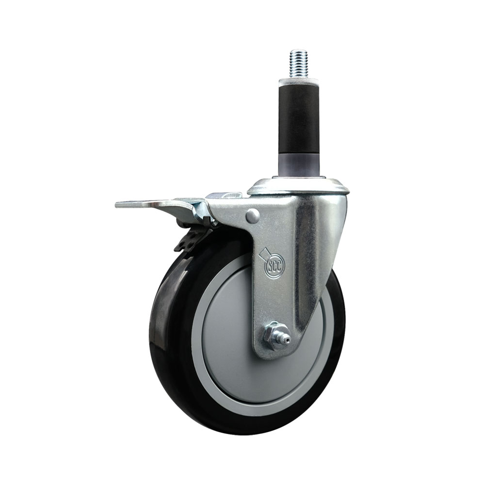 Polyurethane Expanding Stem Swivel Caster with 5 Inch Black Wheel and 1-1/8" Stem & Total Locking Brake - 350 lbs. Capacity Per Caster - Service Caster Brand — photo 1