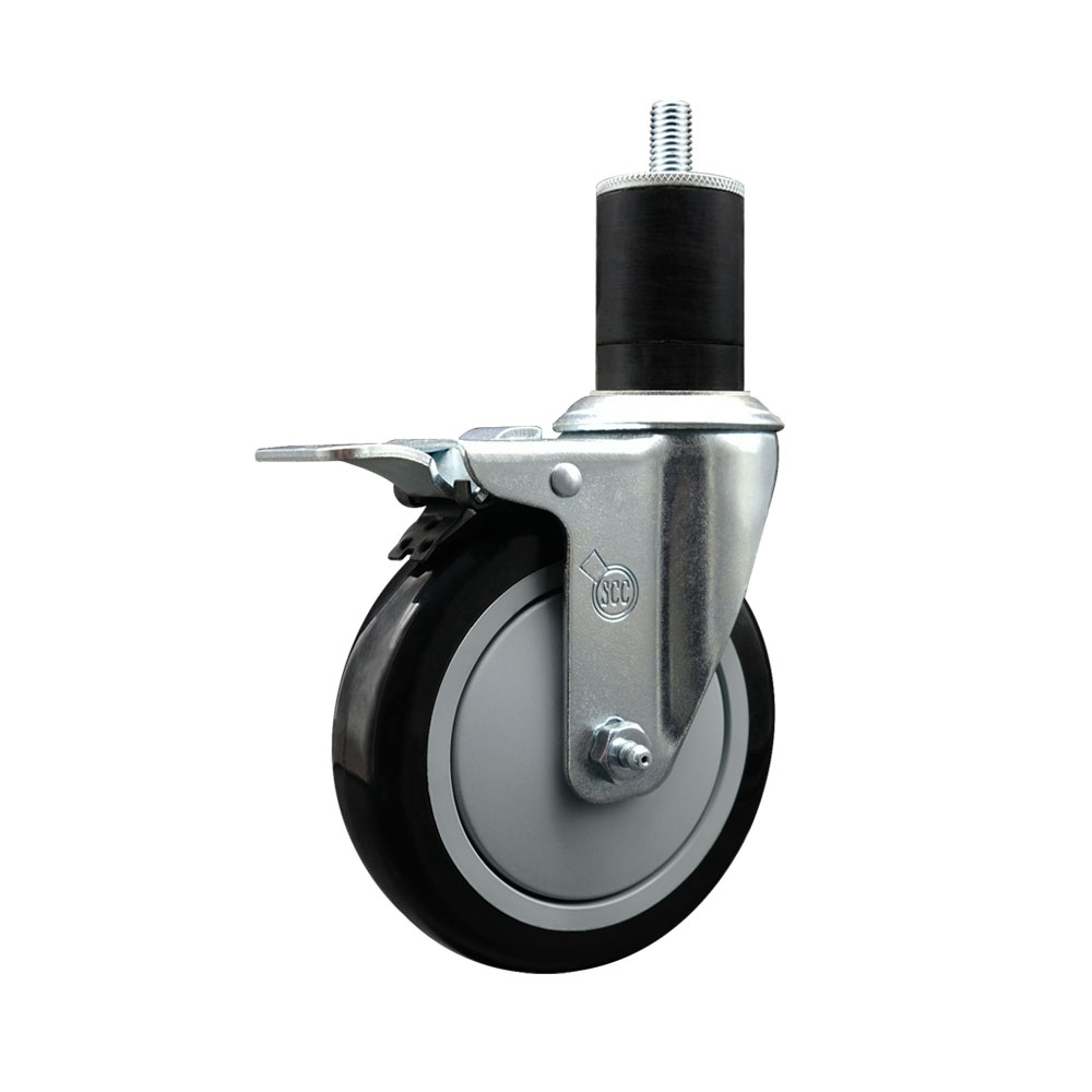 Polyurethane Expanding Stem Swivel Caster with 5 Inch Black Wheel and 1-3/4" Stem & Total Locking Brake - 350 lbs. Capacity Per Caster - Service Caster Brand — photo 1