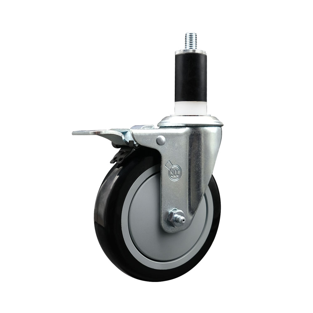 Stainless Steel Polyurethane Expanding Stem Swivel Caster with 5 Inch Black Wheel and 1-3/8" Stem & Total Locking Brake - 350 lbs. Capacity Per Caster - Service Caster Brand — photo 1