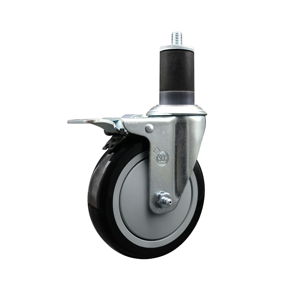Stainless Steel Polyurethane Expanding Stem Swivel Caster with 5 Inch Black Wheel and 1-5/8" Stem & Total Locking Brake - 350 lbs. Capacity Per Caster - Service Caster Brand — photo 1
