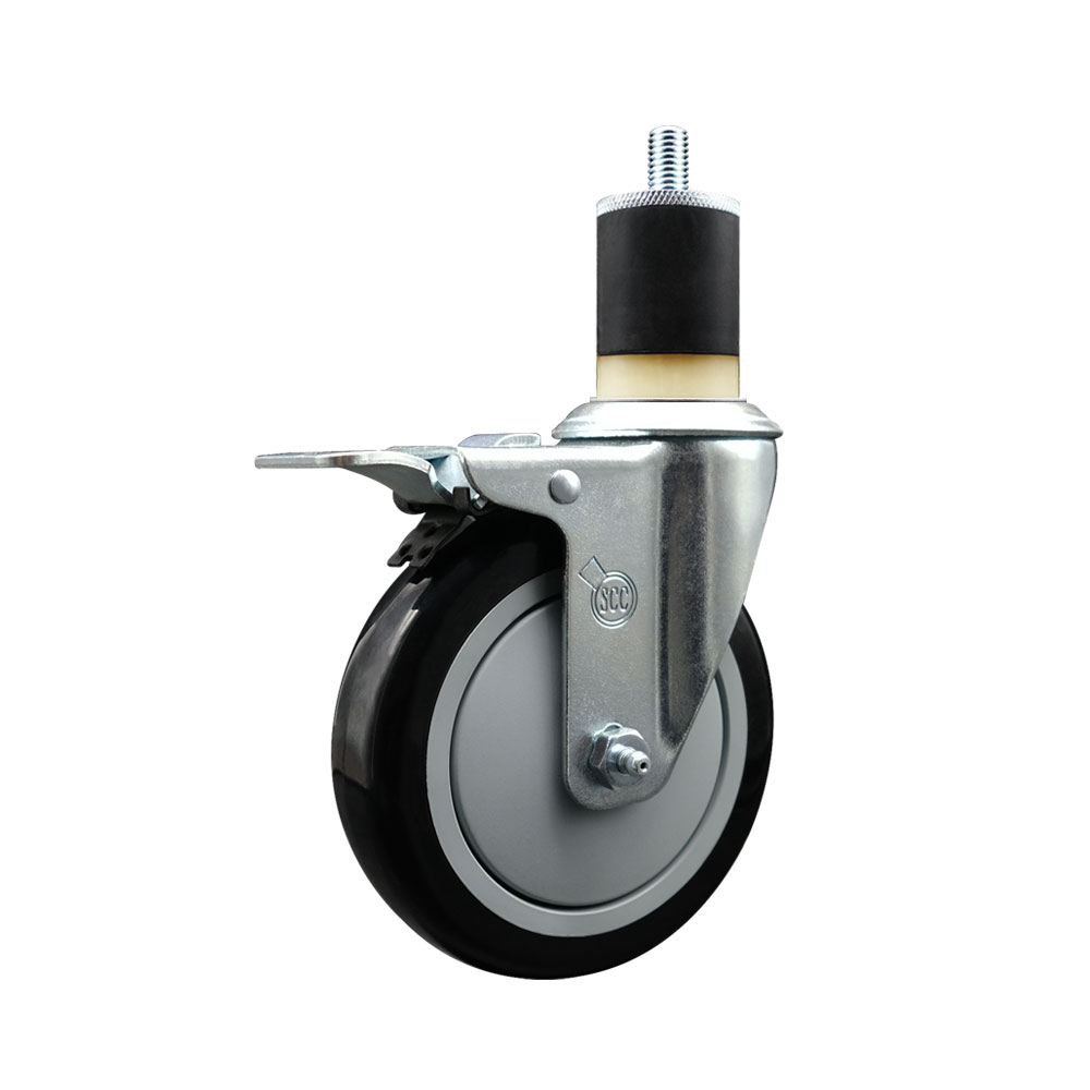 Polyurethane Expanding Stem Swivel Caster with 5 Inch Black Wheel and 1-7/8" Stem & Total Locking Brake - 350 lbs. Capacity Per Caster - Service Caster Brand — photo 1