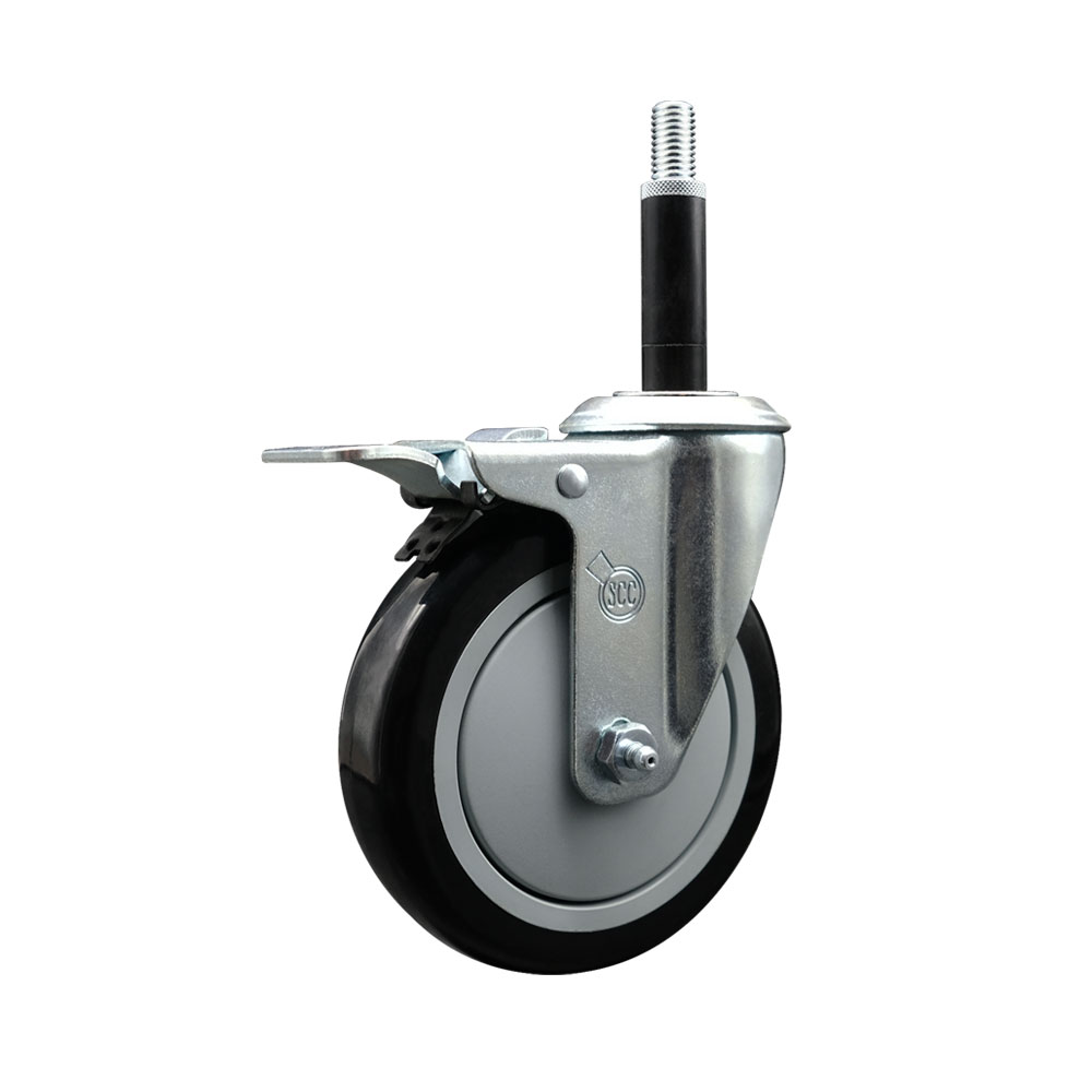 Stainless Steel Polyurethane Expanding Stem Swivel Caster with 5 Inch Black Wheel and 3/4" Stem & Total Locking Brake - 350 lbs. Capacity Per Caster - Service Caster Brand — photo 1