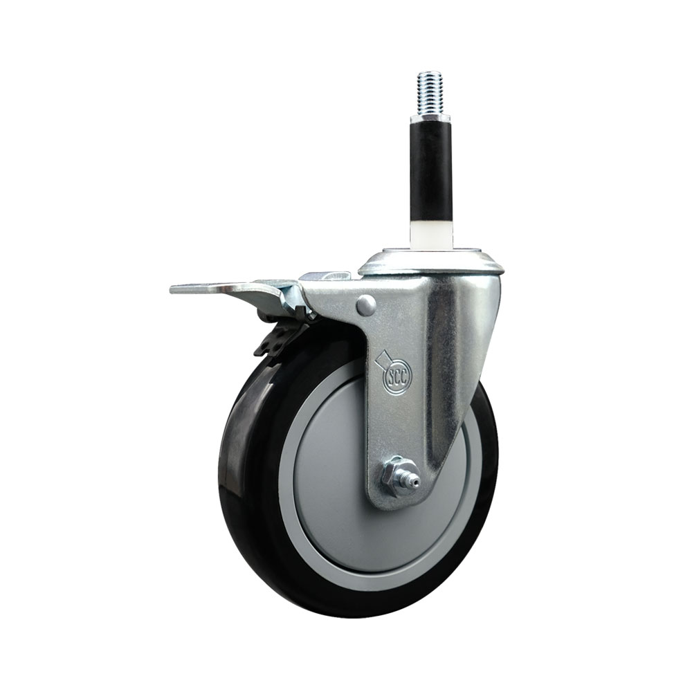 Stainless Steel Polyurethane Expanding Stem Swivel Caster with 5 Inch Black Wheel and 7/8" Stem & Total Locking Brake - 350 lbs. Capacity Per Caster - Service Caster Brand — photo 1