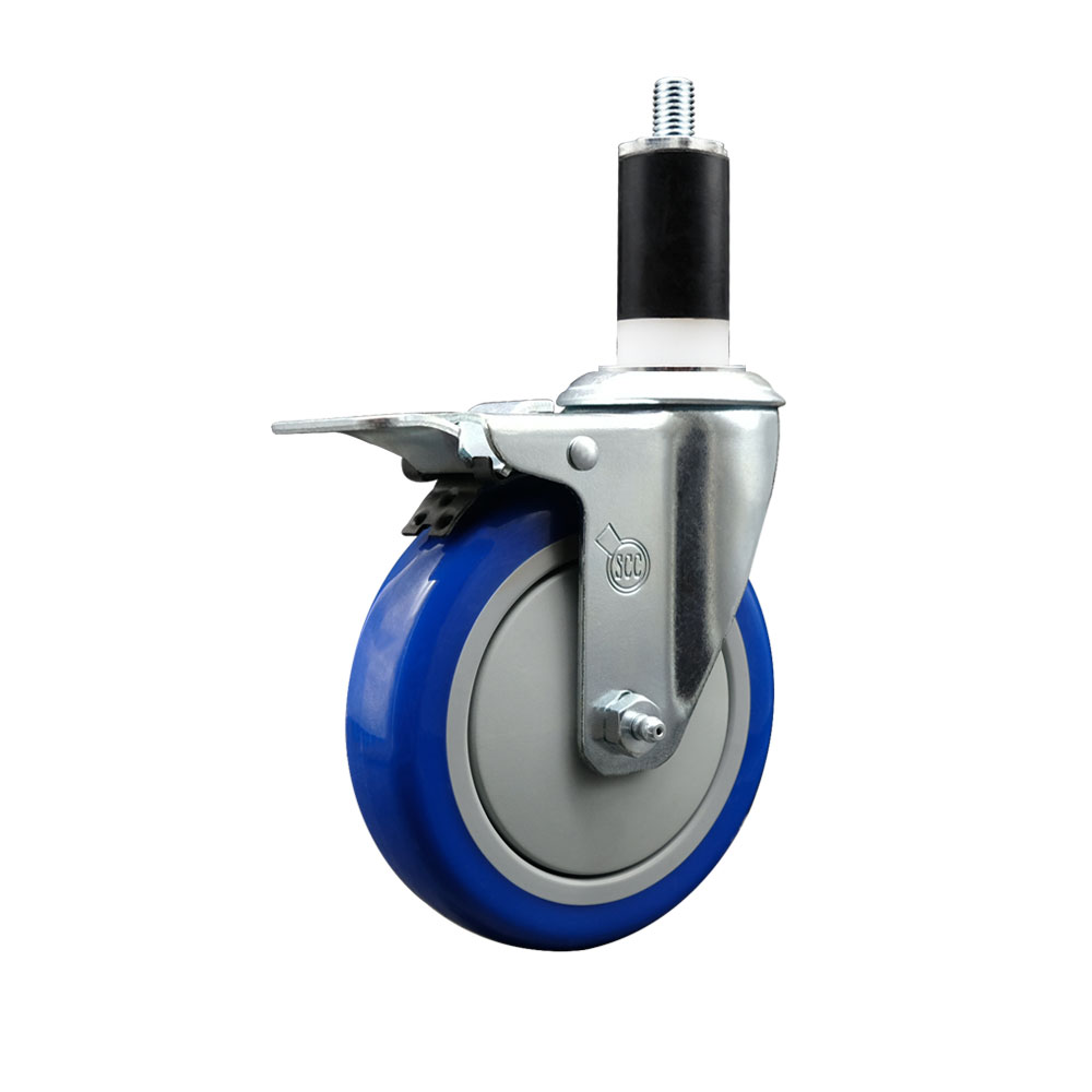 Polyurethane Expanding Stem Swivel Caster with 5 Inch Blue Wheel and 1-3/8" Stem & Total Locking Brake - 350 lbs. Capacity Per Caster - Service Caster Brand — photo 1