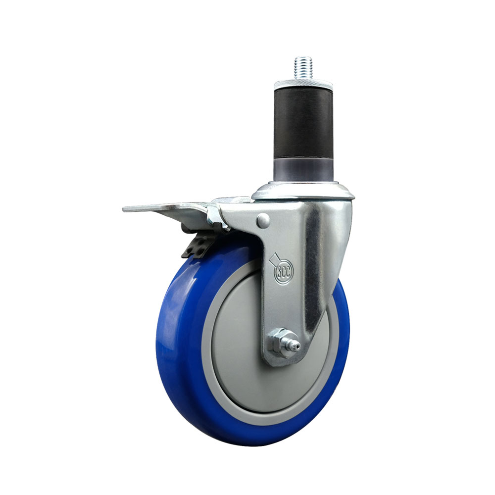Polyurethane Expanding Stem Swivel Caster with 5 Inch Blue Wheel and 1-5/8" Stem & Total Locking Brake - 350 lbs. Capacity Per Caster - Service Caster Brand — photo 1