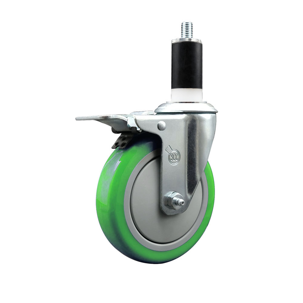 Polyurethane Expanding Stem Swivel Caster with 5 Inch Green Wheel and 1-3/8" Stem & Total Locking Brake - 350 lbs. Capacity Per Caster - Service Caster Brand — photo 1