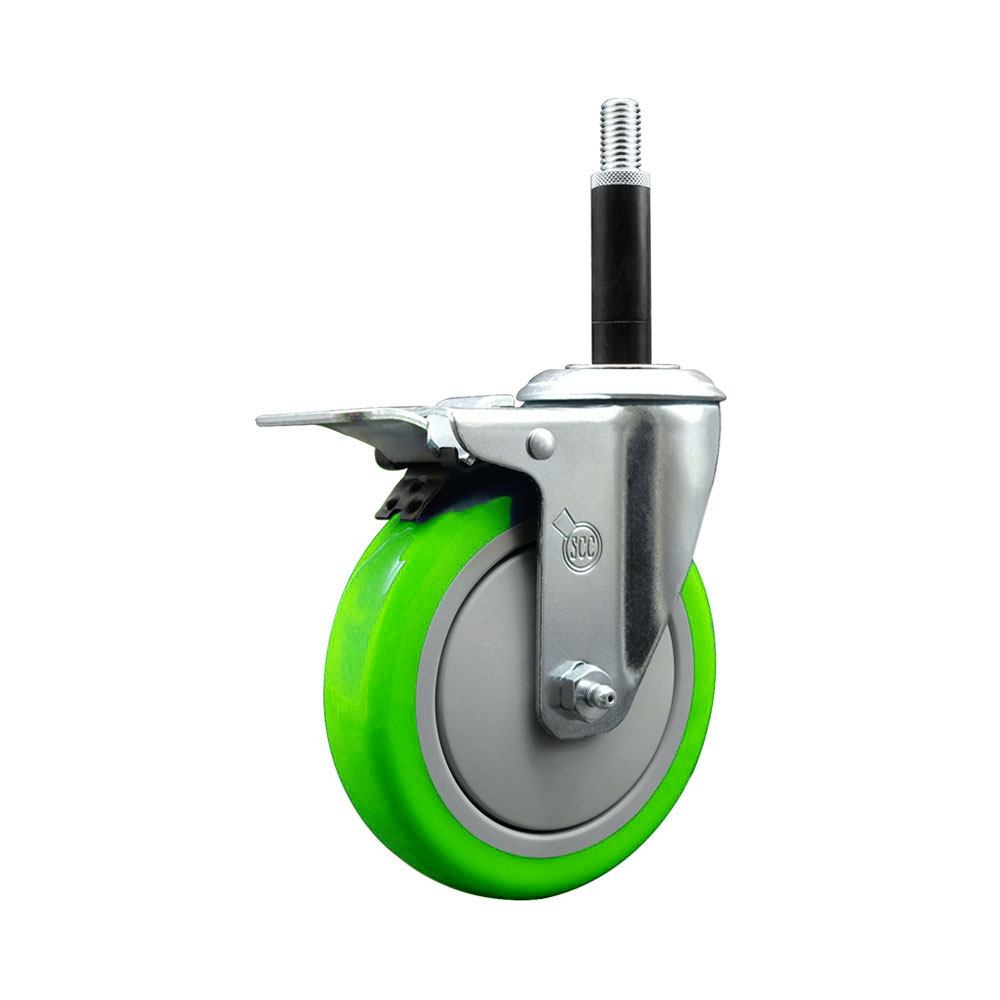 Polyurethane Expanding Stem Swivel Caster with 5 Inch Green Wheel and 3/4" Stem & Total Locking Brake - 350 lbs. Capacity Per Caster - Service Caster Brand — photo 1