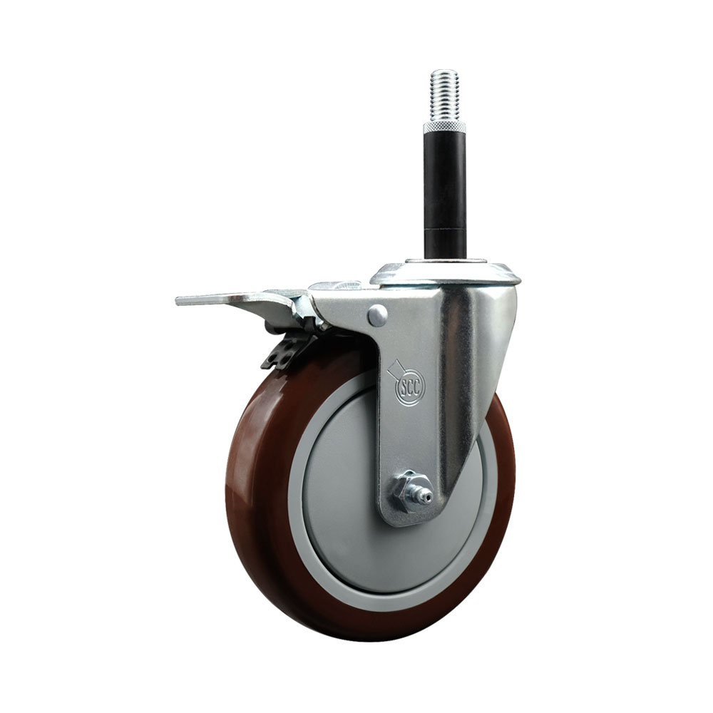 Polyurethane Expanding Stem Swivel Caster with 5 Inch Maroon Wheel and 3/4" Stem & Total Locking Brake - 350 lbs. Capacity Per Caster - Service Caster Brand — photo 1