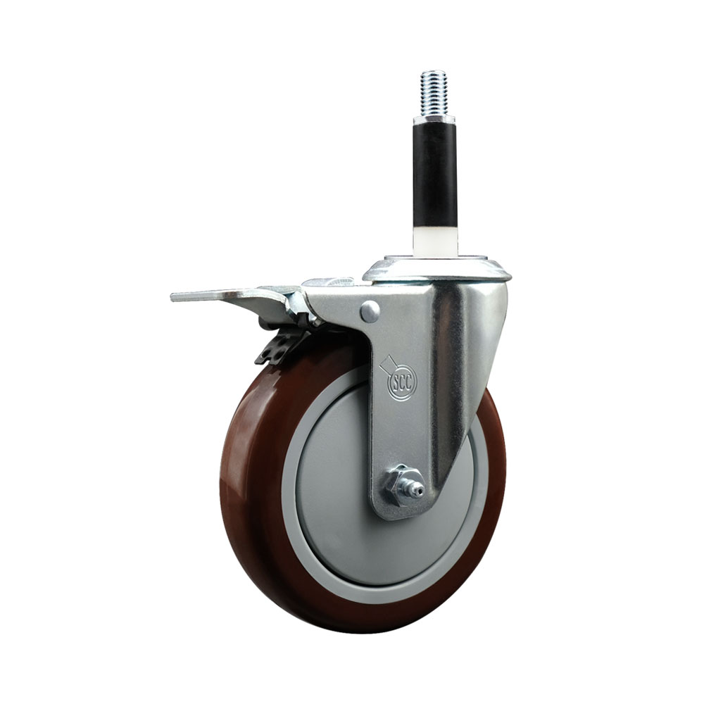 Stainless Steel Polyurethane Expanding Stem Swivel Caster with 5 Inch Maroon Wheel and 7/8" Stem & Total Locking Brake - 350 lbs. Capacity Per Caster - Service Caster Brand — photo 1