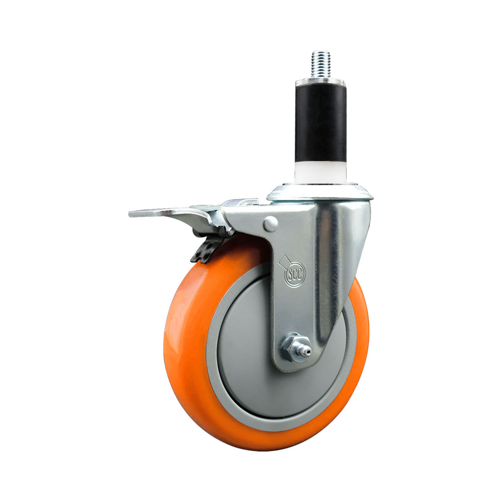 Stainless Steel Polyurethane Expanding Stem Swivel Caster with 5 Inch Orange Wheel and 1-3/8" Stem & Total Locking Brake - 350 lbs. Capacity Per Caster - Service Caster Brand — photo 1