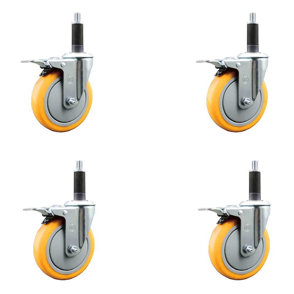 Polyurethane Swivel Expanding Stem Caster Set of 4 with 5 Inch Yellow Wheels and 1" Stems - Includes 4 Swivel with Total Locking Brakes - 350 lbs. Capacity Per Caster - Service Caster Brand — photo 1