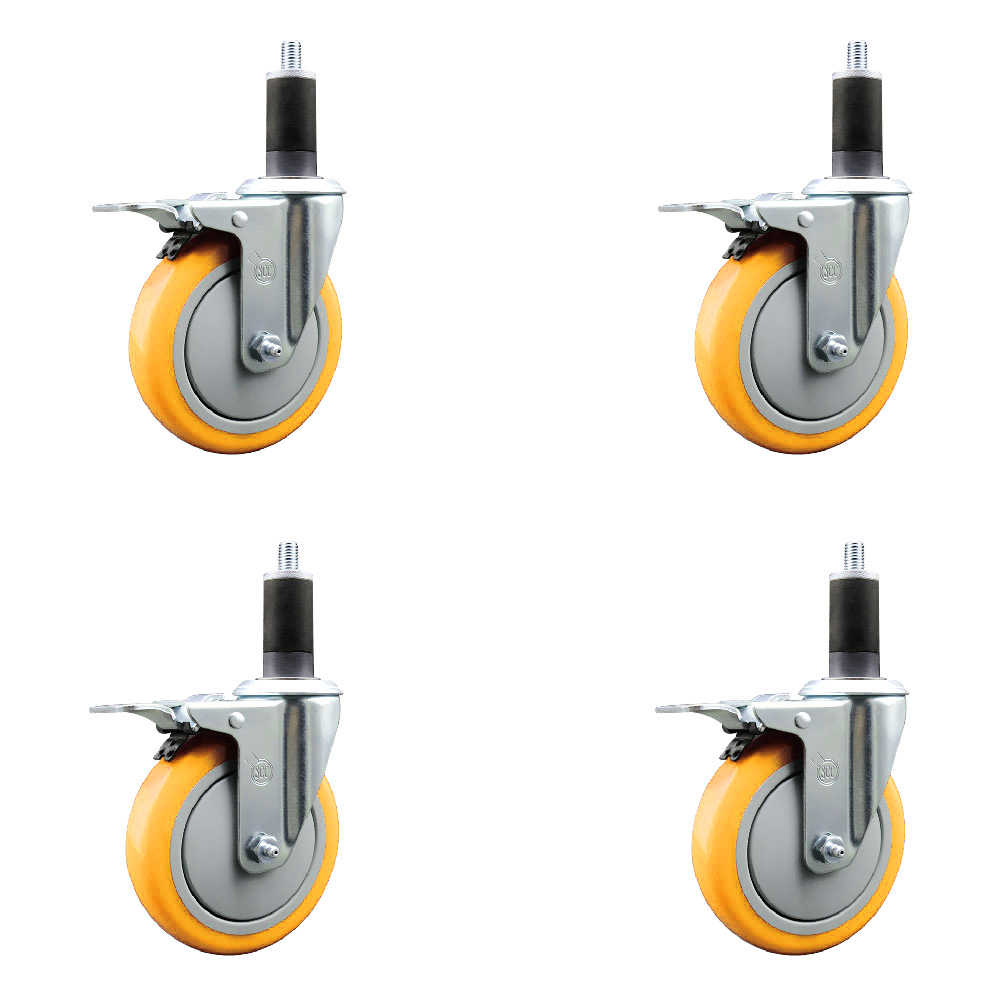 Polyurethane Swivel Expanding Stem Caster Set of 4 with 5 Inch Yellow Wheels and 1-1/4" Stems - Includes 4 Swivel with Total Locking Brakes - 350 lbs. Capacity Per Caster - Service Caster Brand — photo 1