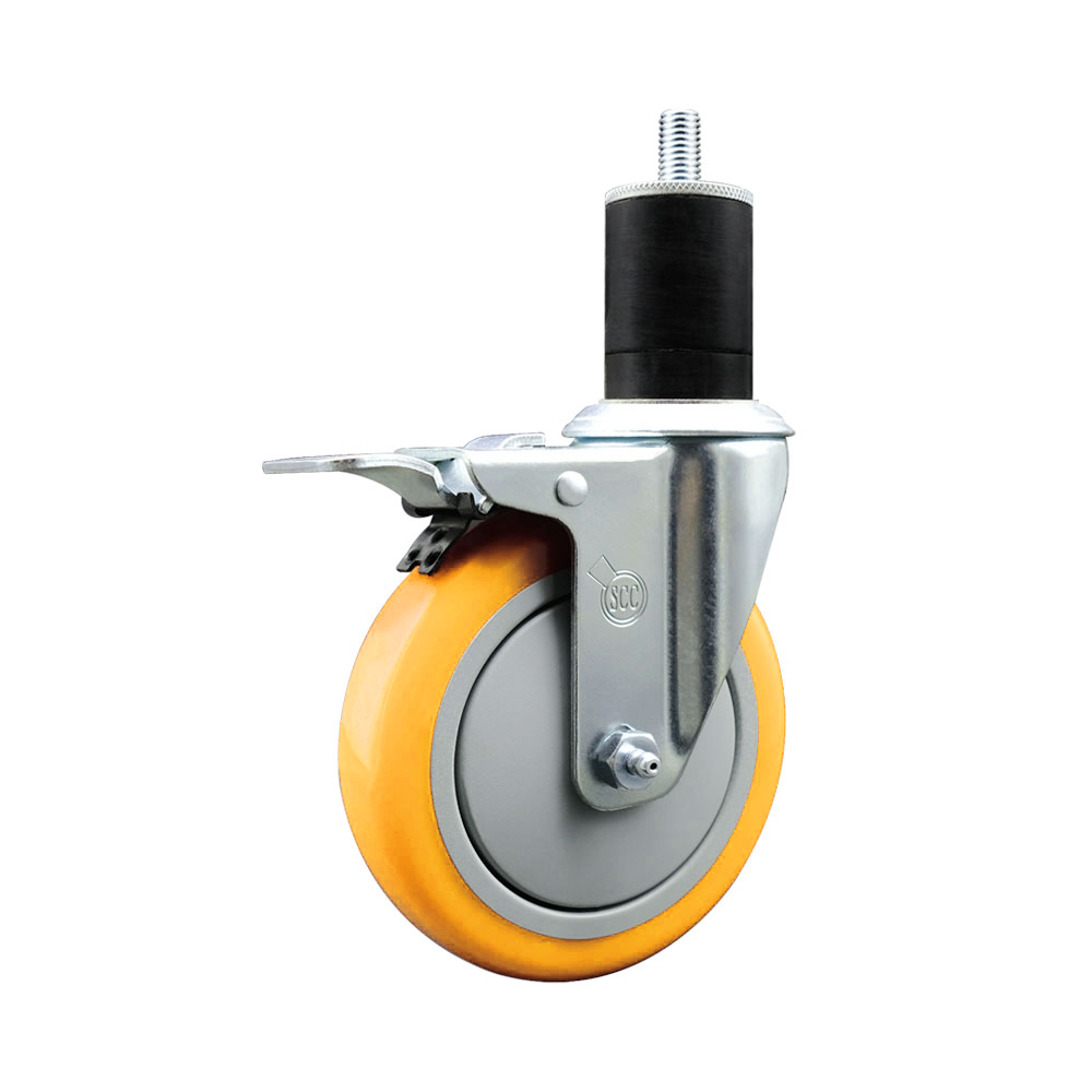 Stainless Steel Polyurethane Expanding Stem Swivel Caster with 5 Inch Yellow Wheel and 1-3/4" Stem & Total Locking Brake - 350 lbs. Capacity Per Caster - Service Caster Brand — photo 1