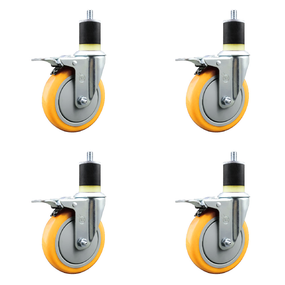Stainless Steel Polyurethane Swivel Expanding Stem Caster Set of 4 with 5 Inch Yellow Wheels and 1-7/8" Stems-Include 4 Swivel with Total Locking Brake-350lbs. Capacity Per Caster-Service Caster Brand — photo 1