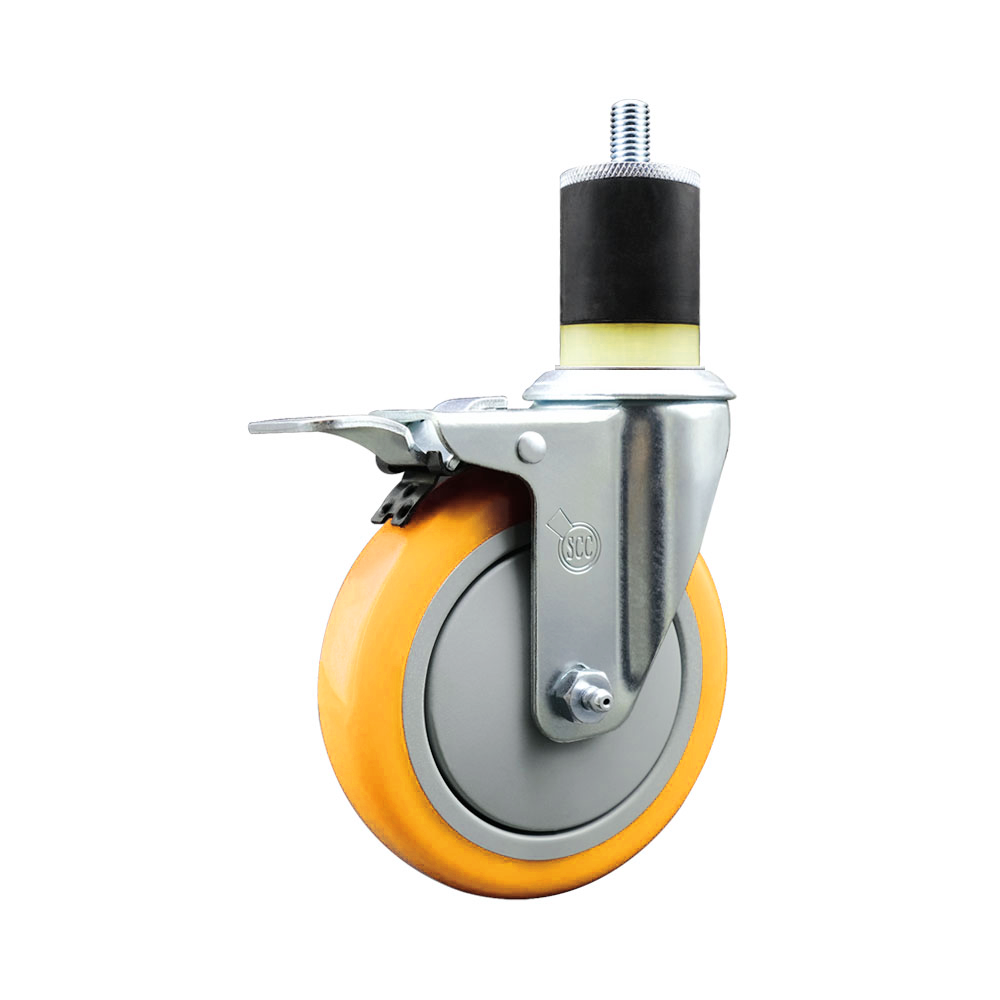 Polyurethane Swivel Stem Caster with 5 Inch Yellow Caster Wheel and Total Lock Brake - 1-7/8" Expanding Stem - 316 Stainless Steel Caster - 350 lbs. Capacity Per Caster - Service Caster Brand — photo 1