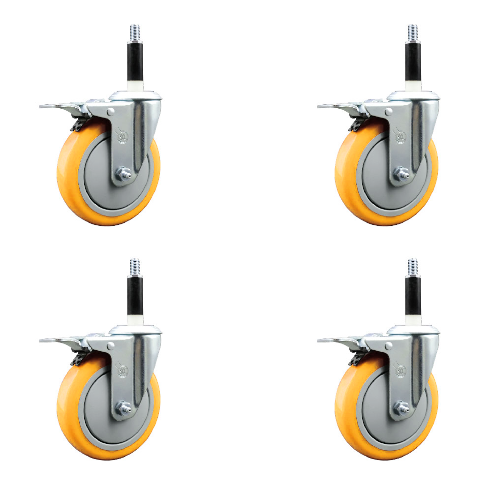 Polyurethane Swivel Stem Caster Set of 4 with 5 Inch Yellow Caster Wheels - 7/8" Expanding Stems - 316 Stainless Steel Casters - Includes 4 Swivel Casters with Total Lock Brakes - Service Caster Brand — photo 1