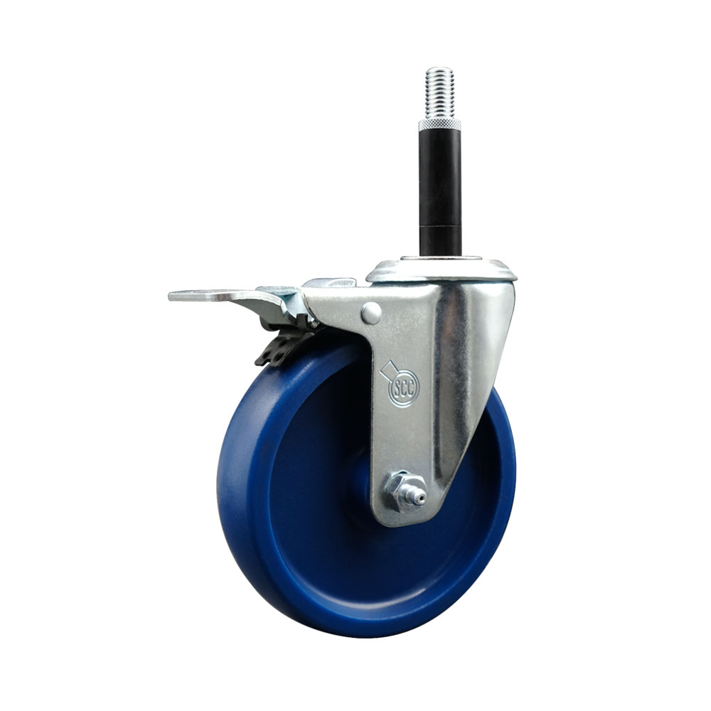 Solid Polyurethane Expanding Stem Swivel Caster with 5 Inch Blue Wheel and 3/4" Stem & Total Locking Brake - 300 lbs. Capacity Per Caster - Service Caster Brand — photo 1