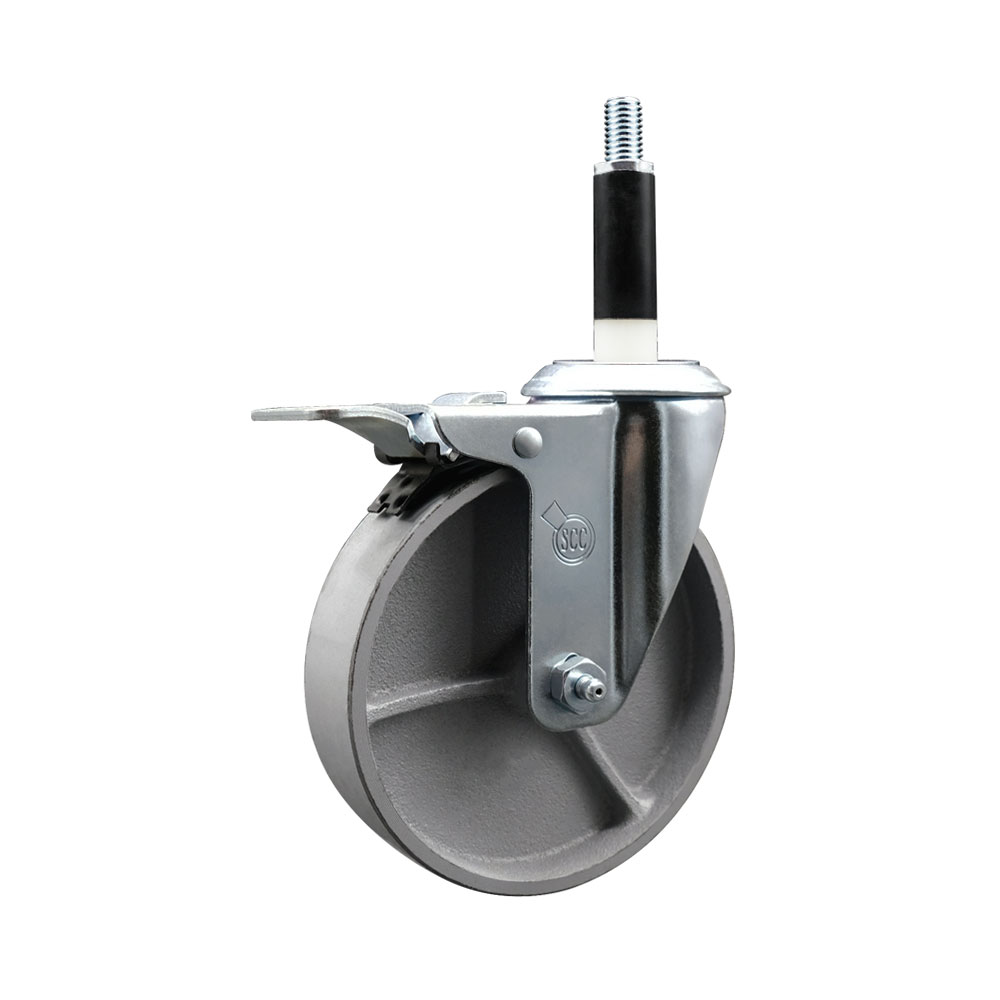 Semi Steel Cast Iron Swivel Expanding Stem Swivel Caster with 5 Inch Silver Wheel and 7/8" Stem & Total Locking Brake - 300 lbs. Capacity Per Caster - Service Caster Brand — photo 1