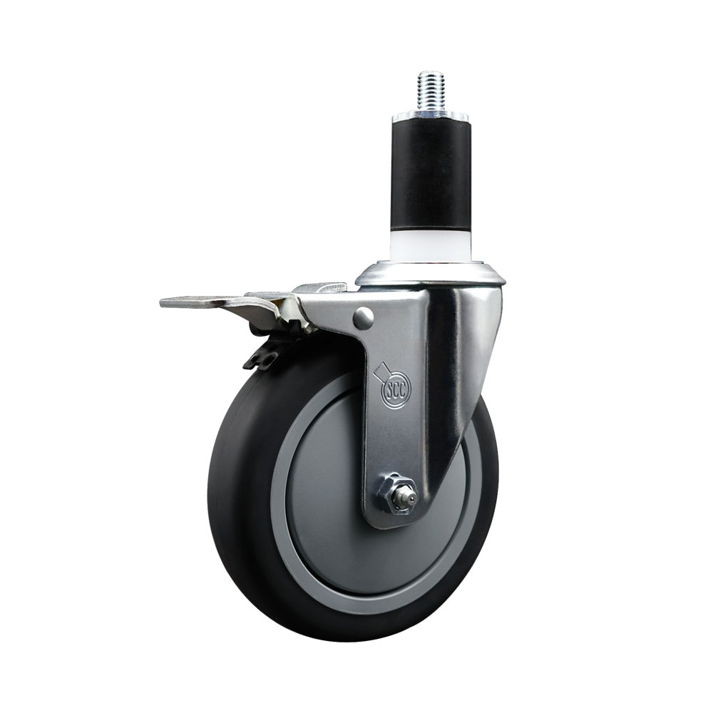 Stainless Steel Thermoplastic Rubber Swivel Expanding Stem Swivel Caster with 5 Inch Gray Wheel and 1-1/2" Stem & Total Locking Brake - 300 lbs. Capacity Per Caster - Service Caster Brand — photo 1