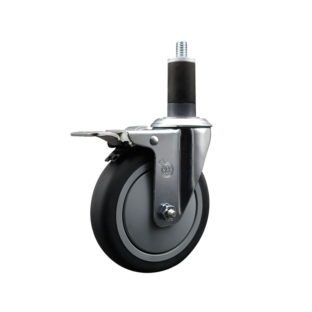 Thermoplastic Rubber Swivel Expanding Stem Swivel Caster with 5 Inch Gray Wheel and 1-1/4" Stem & Total Locking Brake - 300 lbs. Capacity Per Caster - Service Caster Brand — photo 1