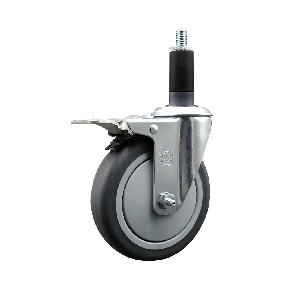 Thermoplastic Rubber Swivel Expanding Stem Swivel Caster with 5 Inch Gray Wheel and 1-1/8" Stem & Total Locking Brake - 300 lbs. Capacity Per Caster - Service Caster Brand — photo 1