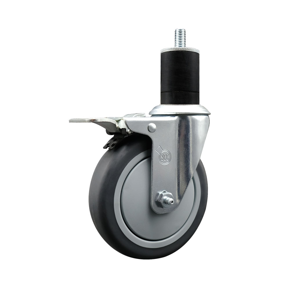 Stainless Steel Thermoplastic Rubber Swivel Expanding Stem Swivel Caster with 5 Inch Gray Wheel and 1-3/4" Stem & Total Locking Brake - 300 lbs. Capacity Per Caster - Service Caster Brand — photo 1