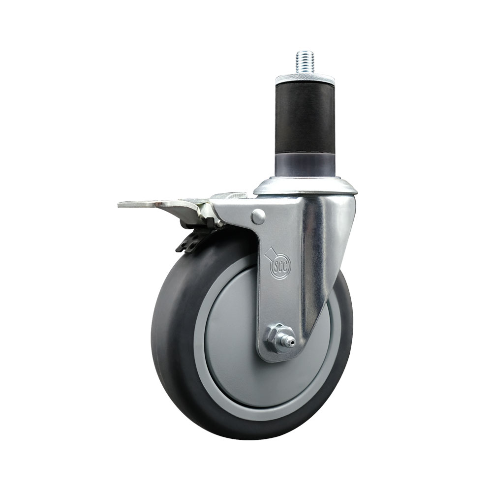 Thermoplastic Rubber Swivel Expanding Stem Swivel Caster with 5 Inch Gray Wheel and 1-5/8" Stem & Total Locking Brake - 300 lbs. Capacity Per Caster - Service Caster Brand — photo 1