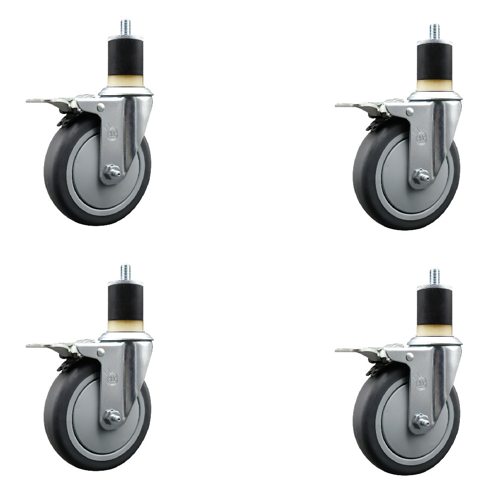 Stainless Steel Thermoplastic Rubber Swivel Expanding Stem Caster Set of 4 with 5 Inch Gray Wheels and 1-7/8" Stems - Includes 4 Swivel with Total Locking Brakes - Service Caster Brand — photo 1