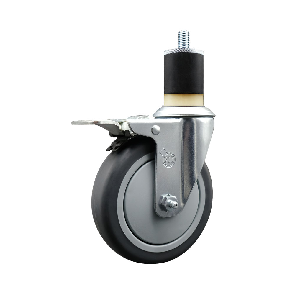 Thermoplastic Rubber Swivel Expanding Stem Swivel Caster with 5 Inch Gray Wheel and 1-7/8" Stem & Total Locking Brake - 300 lbs. Capacity Per Caster - Service Caster Brand — photo 1