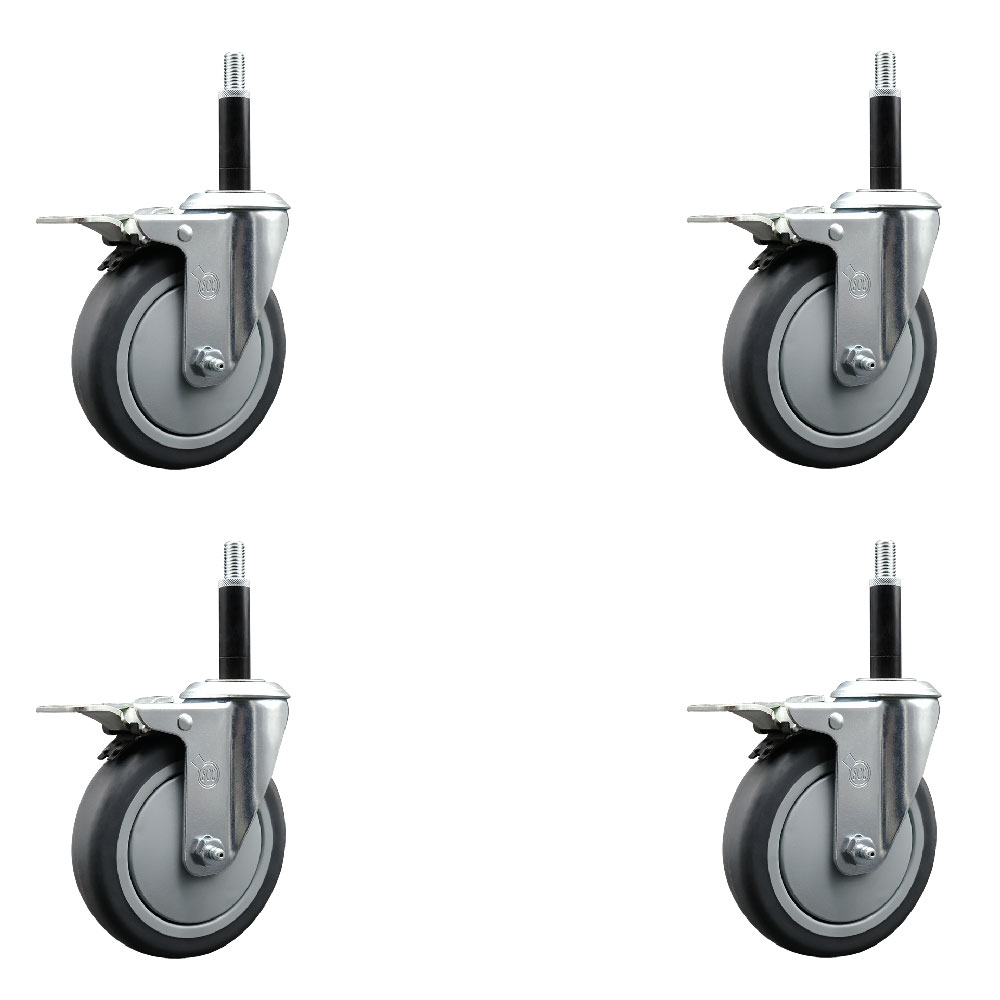 Stainless Steel Thermoplastic Rubber Swivel Expanding Stem Caster Set of 4 with 5 Inch Gray Wheels and 3/4" Stems - Includes 4 Swivel with Total Locking Brakes - Service Caster Brand — photo 1
