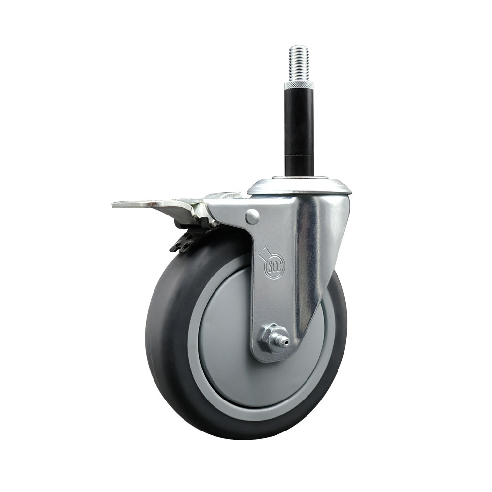 Thermoplastic Rubber Swivel Expanding Stem Swivel Caster with 5 Inch Gray Wheel and 3/4" Stem & Total Locking Brake - 300 lbs. Capacity Per Caster - Service Caster Brand — photo 1