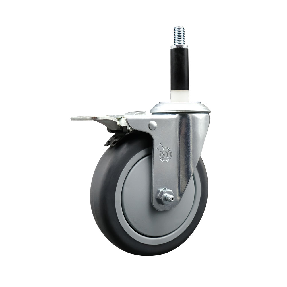 Thermoplastic Rubber Swivel Expanding Stem Swivel Caster with 5 Inch Gray Wheel and 7/8" Stem & Total Locking Brake - 300 lbs. Capacity Per Caster - Service Caster Brand — photo 1