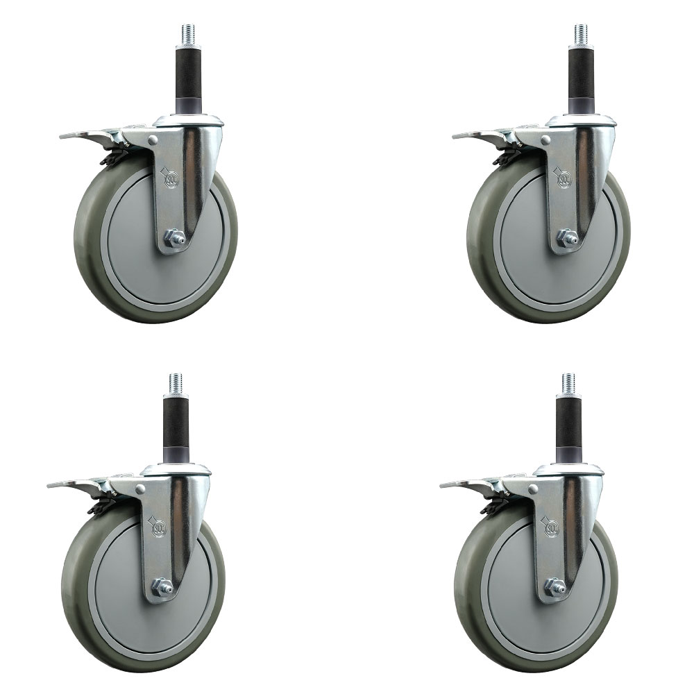 Polyurethane Swivel Expanding Stem Caster Set of 4 with 6 Inch Gray Wheels and 1" Stems - Includes 4 Swivel with Total Locking Brakes - 350 lbs. Capacity Per Caster - Service Caster Brand — photo 1