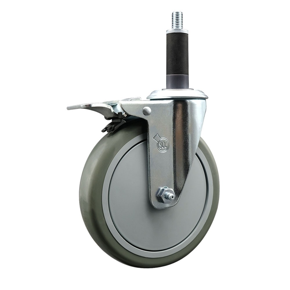 Polyurethane Expanding Stem Swivel Caster with 6 Inch Gray Wheel and 1" Stem & Total Locking Brake - 350 lbs. Capacity Per Caster - Service Caster Brand — photo 1