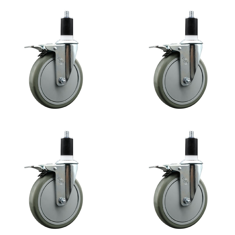 Polyurethane Swivel Expanding Stem Caster Set of 4 with 6 Inch Gray Wheels and 1-1/2" Stems - Includes 4 Swivel with Total Locking Brakes - 350 lbs. Capacity Per Caster - Service Caster Brand — photo 1