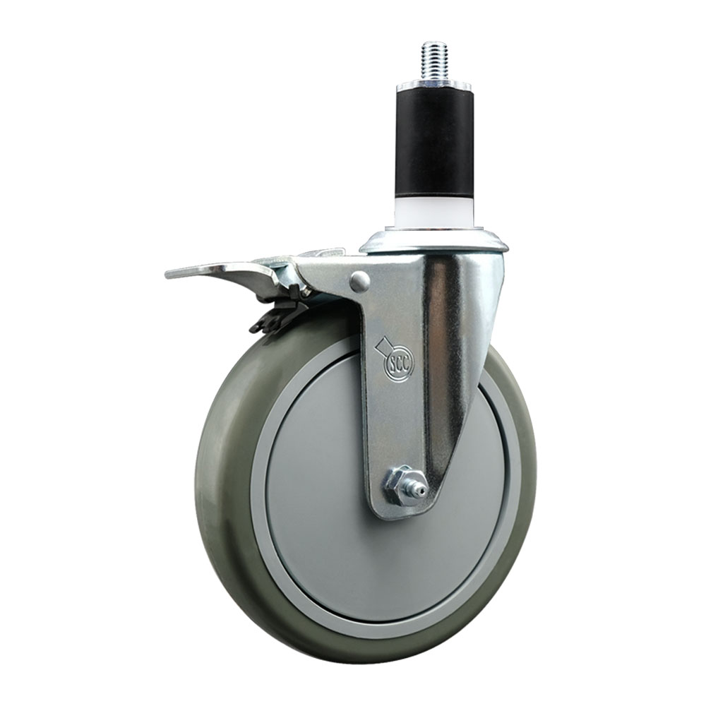 Polyurethane Expanding Stem Swivel Caster with 6 Inch Gray Wheel and 1-1/2" Stem & Total Locking Brake - 350 lbs. Capacity Per Caster - Service Caster Brand — photo 1