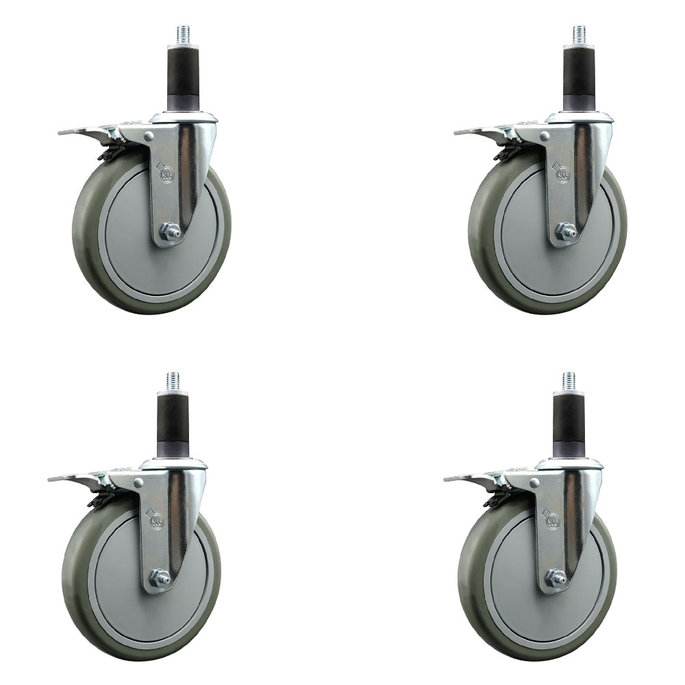 Polyurethane Swivel Expanding Stem Caster Set of 4 with 6 Inch Gray Wheels and 1-1/4" Stems - Includes 4 Swivel with Total Locking Brakes - 350 lbs. Capacity Per Caster - Service Caster Brand — photo 1