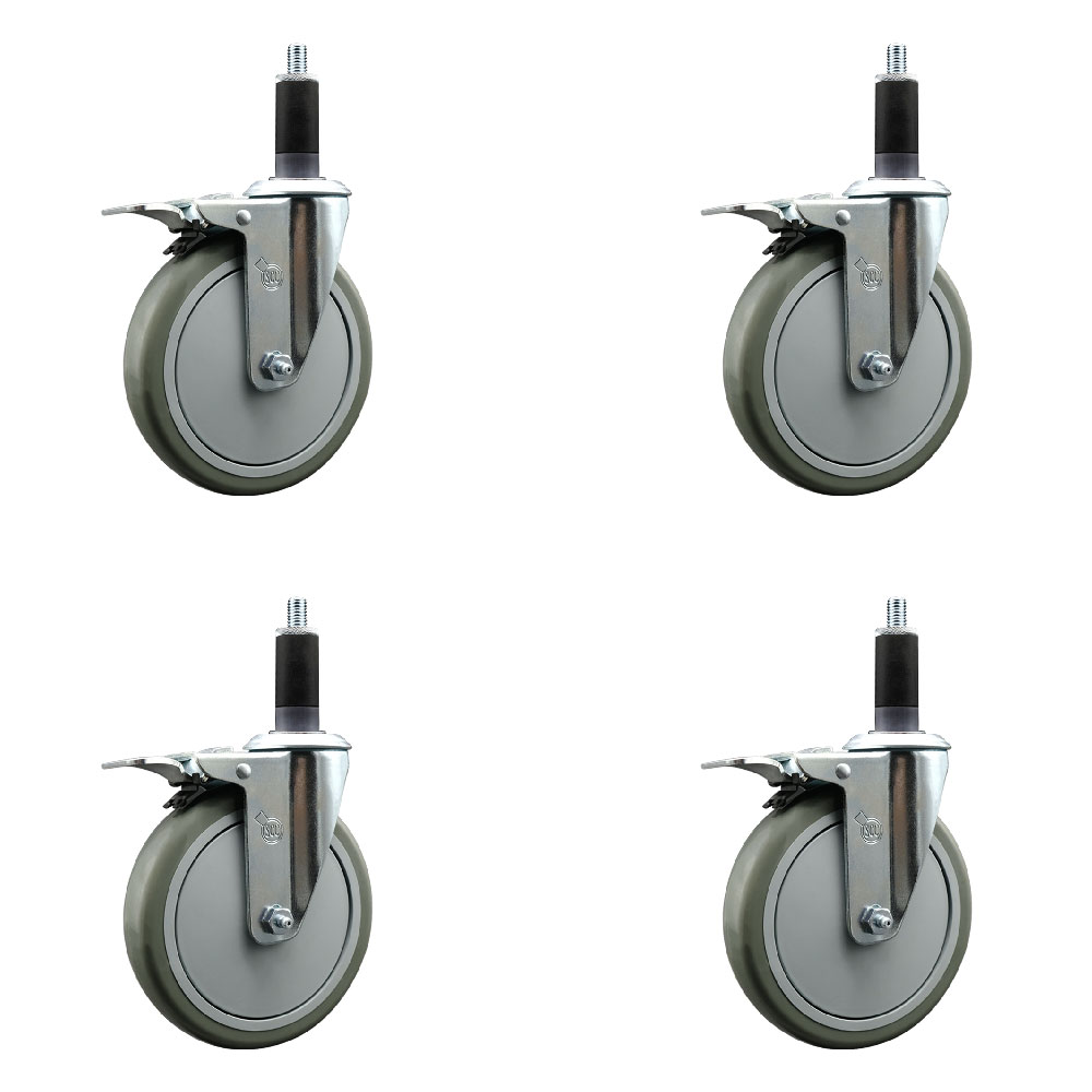 Polyurethane Swivel Expanding Stem Caster Set of 4 with 6 Inch Gray Wheels and 1-1/8" Stems - Includes 4 Swivel with Total Locking Brakes - 350 lbs. Capacity Per Caster - Service Caster Brand — photo 1