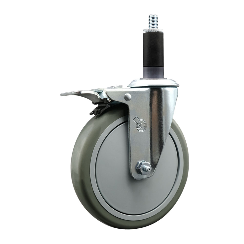 Polyurethane Expanding Stem Swivel Caster with 6 Inch Gray Wheel and 1-1/8" Stem & Total Locking Brake - 350 lbs. Capacity Per Caster - Service Caster Brand — photo 1