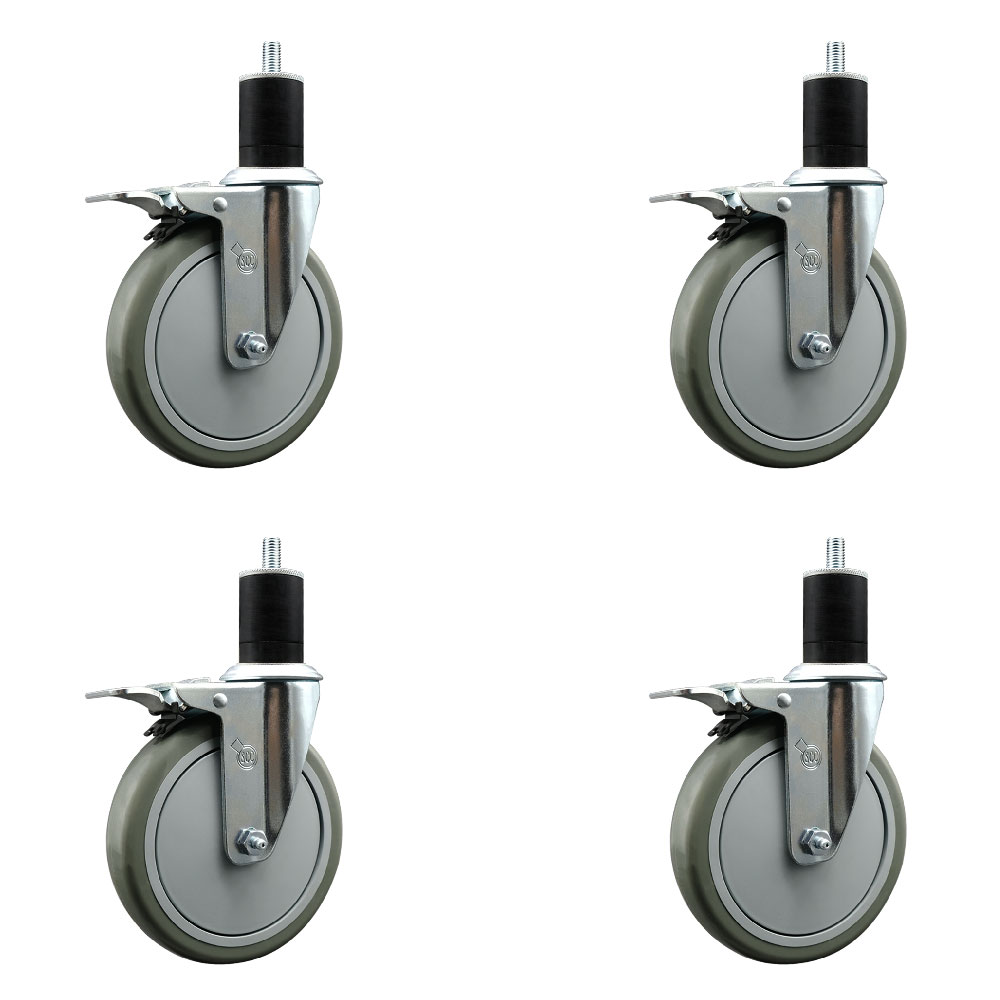 Polyurethane Swivel Expanding Stem Caster Set of 4 with 6 Inch Gray Wheels and 1-3/4" Stems - Includes 4 Swivel with Total Locking Brakes - 350 lbs. Capacity Per Caster - Service Caster Brand — photo 1